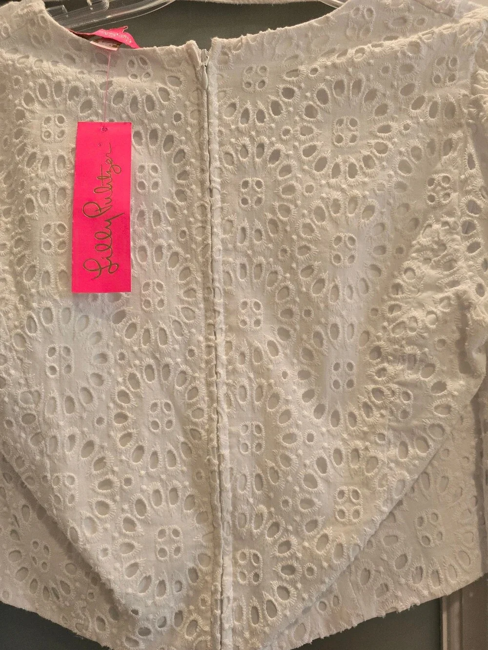 Lilly Pulitzer White Eyelet Lace Ruffle V-Neck Crop Top,Puffy Sleeves, NWT, S:4